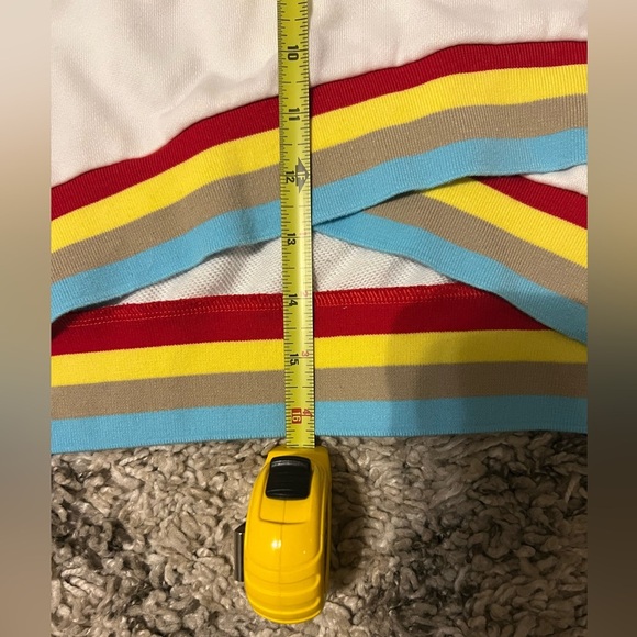 Dreamer White & Rainbow Asymmetrical Long Sleeve Crop Top size Medium (J120) - Picture 13 of 13